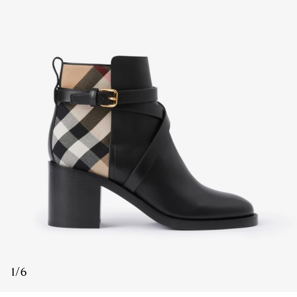 Burberry House Check and Leather Ankle Boots
